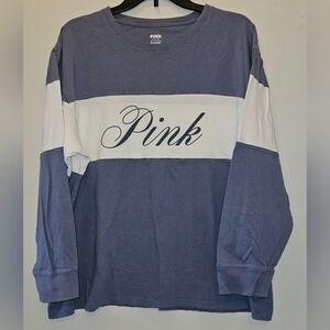 PINK Victoria's Secret Long Sleeve Tee - Blue and White